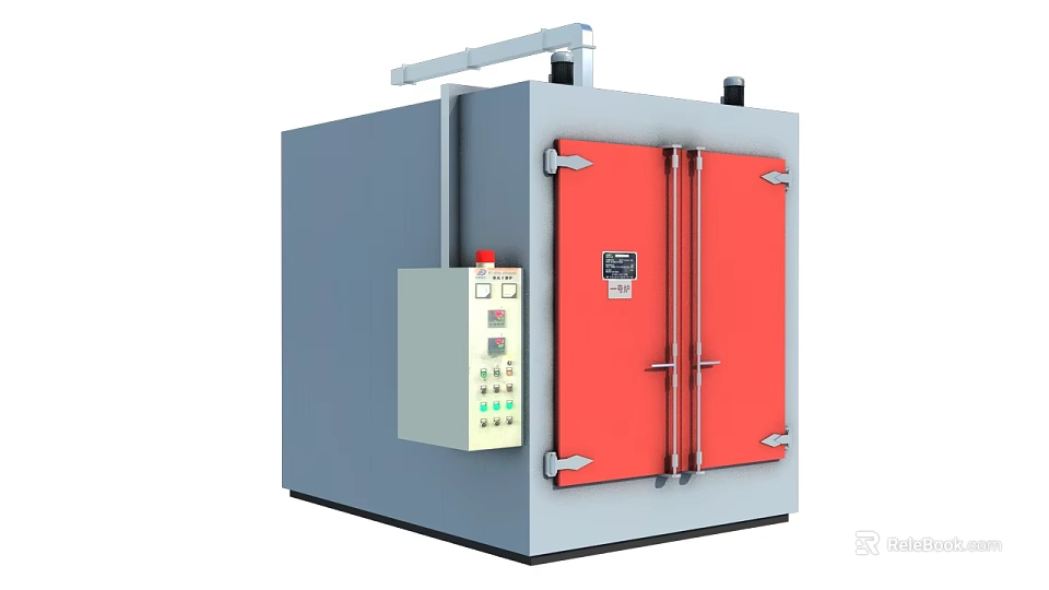 Industrial Equipment Featuring Gray Body Red Double Doors Control Panel And Metal Structure 3d model 