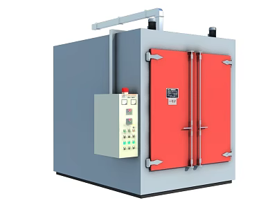 Industrial Equipment Featuring Gray Body Red Double Doors Control Panel And Metal Structure 3d model