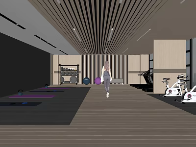 Modern Fitness Gym Interior With Yoga Mats Treadmill And Exercise Bikes 3d model