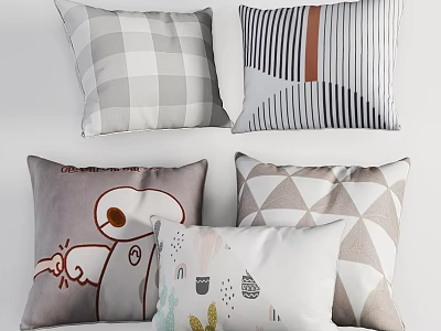 Decorative Pillows with Plaid Striped Cartoon Geometric Plant and House Patterns 3d model