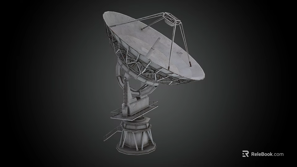 Advanced Military Weapon Radar With Large Dish Antenna And Metal Support Frame 3d model 