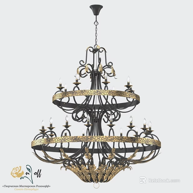 Vintage Multi tiered Metal Chandelier With Gold And Black Candle Holders Design 3d model 