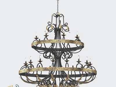 Vintage Multi tiered Metal Chandelier With Gold And Black Candle Holders Design 3d model