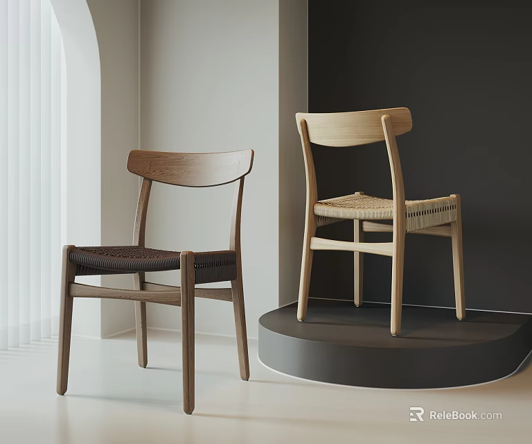 Modern Leisure Chairs With Wooden Frames And Woven Details In Minimalist Indoor Space 3d model 