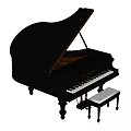 Elegant Black Grand Piano Musical Instrument With Wooden Piano Stool