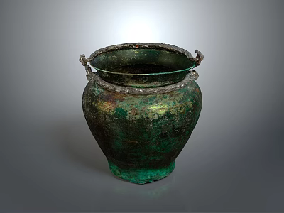 Vintage Bronze Storage Vessel With Two Handles And Green Patina Finish 3d model