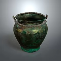 Vintage Bronze Storage Vessel With Two Handles And Green Patina Finish