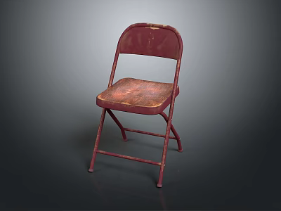 Vintage Red Folding Chair With Worn Metal Frame And Simple Background 3d model