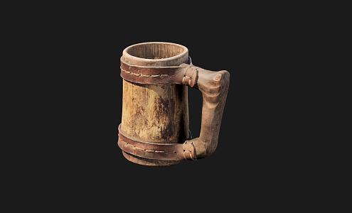 Ancient Wooden Water Cup 3d model