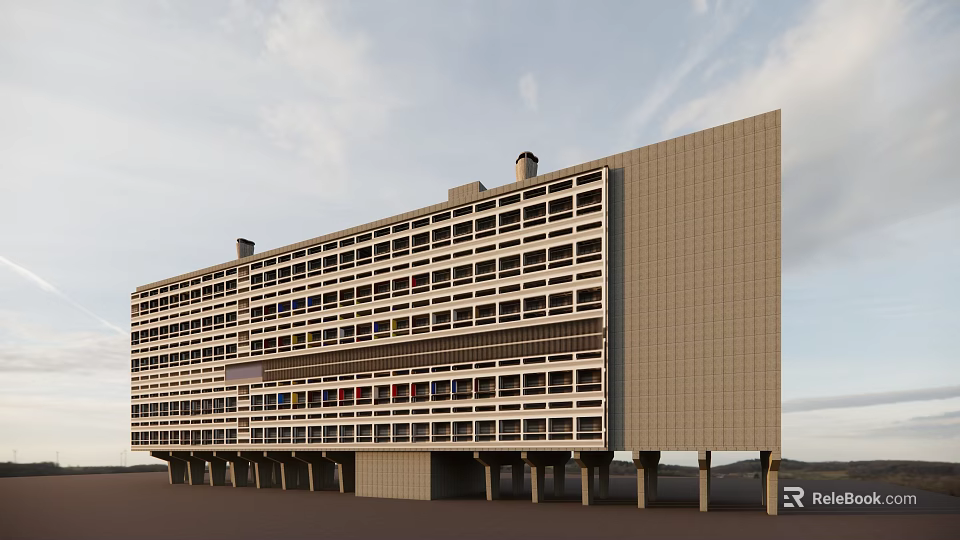 Modern Multi Story School Building With Large Windows And Concrete Exterior 3d model 