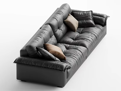 Black Leather Sectional Sofa with Brown Cushions Modern Minimalist Design for Living Room Interior 3d model