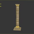 Classical Marble Column With Golden Capital And Pedestal Base Architectural Element 3d model