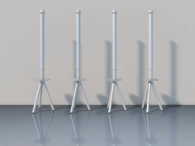 Four White Swing Doors With Tripod Stands On Reflective Sleek Floor Design 3d model