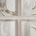 Modern Minimalist Abstract Paintings Set With Curved Lines And Beige White Textured Relief