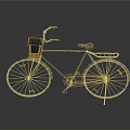 Vintage Bicycle with Brown Basket Leather Seat Silver Rear Rack and Orange Reflectors on Wheels