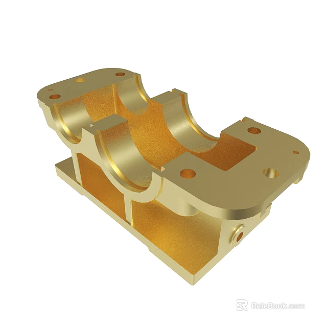 Golden Industrial Mechanical Part Featuring Curved Structure And Multiple Holes 3d model 