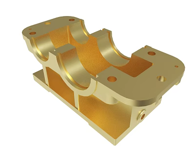 Golden Industrial Mechanical Part Featuring Curved Structure And Multiple Holes 3d model