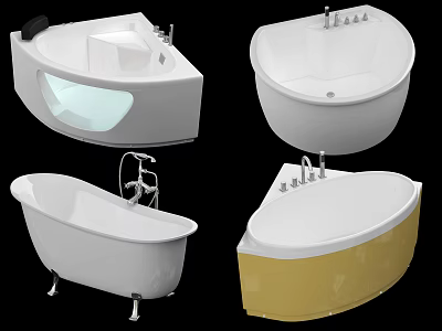 Freestanding Bathtub Designs With Various Shapes White Gold Accents And Faucet Features 3d model