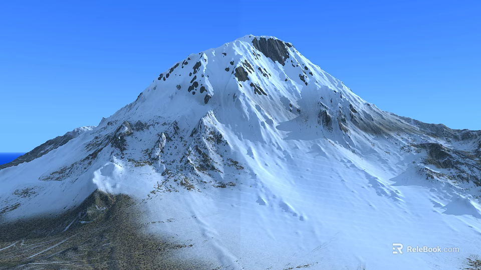 Serene Garden Landscape With Snowy Mountain Peaks And Natural Scenery 3d model 