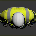 A Man In Yellow Reflective Safety Vest And White Hard Hat Standing Against Grey Background