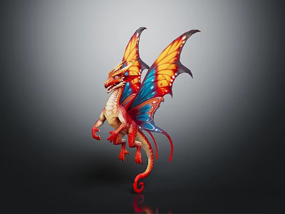 Colorful Mythical Dragon Creature With Vibrant Wings And Detailed Scales 3d model