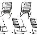 Five Black White Striped Rocking Chairs with Metal Frame and Simple Modern Design