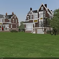 Red Brick Detached Villa With White Window Frames And Multi Story Design On Street Side