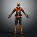 Ornate Mystical Character Wearing Black Gold Attire With Crown Mask And Creature Motifs