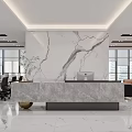 Modern Public Office Area With Marble Reception Desk Office Desks And Floor To Ceiling Windows