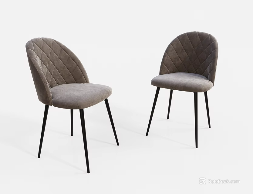 Modern Gray Quilted Back Dining Chairs With Sleek Black Metal Legs Design 3d model 