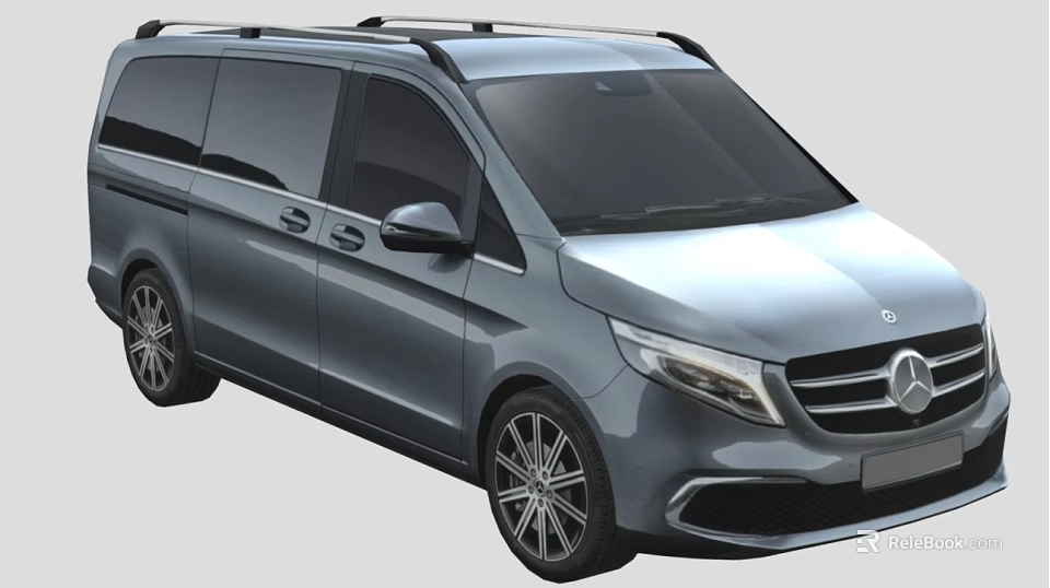 Silver Mercedes MPV With Roof Rack Sleek Body And Dark Tinted Windows 3d model 