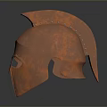 Ancient Weapon Helmet With Copper Finish Red Plume Decoration Shiny Metallic Surface Spartan Face Guard