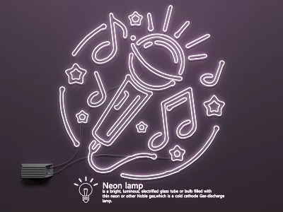 Neon Lighting Combination with Microphone Music Notes and Stars Design for Decorative Ambiance 3d model