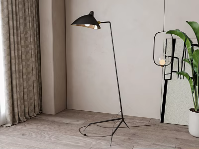 Modern Black Floor Lamp On Wooden Floor In Minimalist Room 3d model