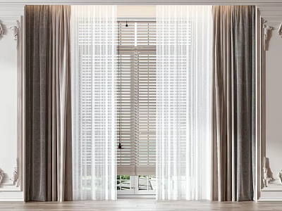Layered Curtains Elegant Modern Sheer And Thick Window Curtains With Decorative White Wall Interior 3d model