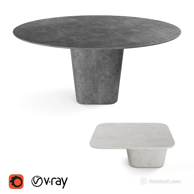 Modern Minimalist Gray Concrete Dining Tables Round Square Smooth Surface Design 3d model