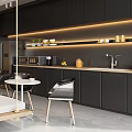 Modern Pantry Room With Swing Sofa Yellow Gray Cushions Black Cabinets Counter Plants White Tables