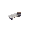 Modern Coffee Table With Marble Veined Top And Navy Blue Cylindrical Base