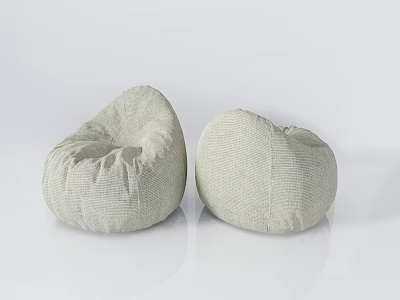 Two Light Gray Woven Fabric Bean Bag Chairs Modern Minimalist Living Room 3d model