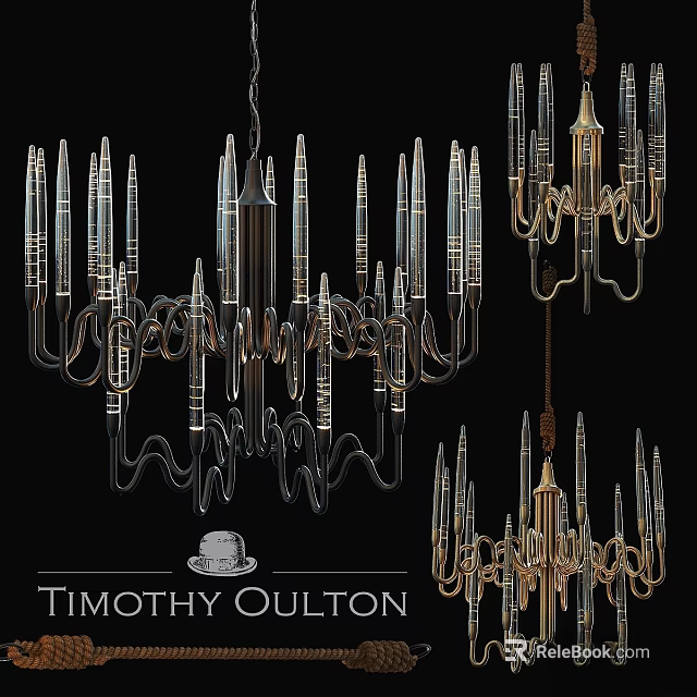 Elegant Artistic Chandelier by Timothy Oulton With Multiple Spiral Arms And Metallic Finish 3d model 