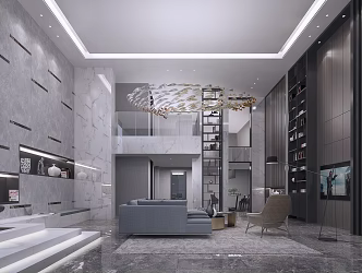 Modern Duplex Living Room Living Room with Negative Floor 3d model