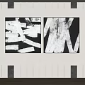 Black and White Abstract Paintings On White Panel Wall With Decorative Frame 3d model