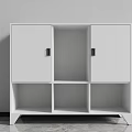 White Storage Cabinet With Doors And Open Shelves In Gray Wall Setting 3d model