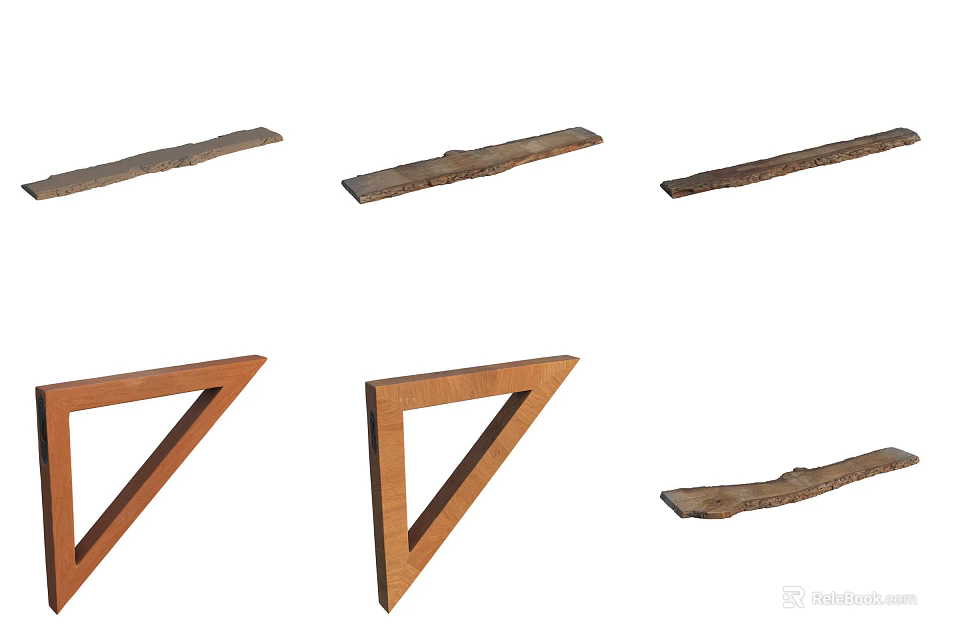Stone And Wood Decorative Elements With Triangular Frames And Wooden Strips 3d model
