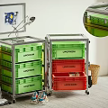 Mobile Metal Frame Storage Cabinet Rack With Green Red LATCHFORD Drawers