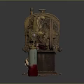 Vintage Mechanical Machine With Red And White Striped Rollers Brass Components And Glass Bottle