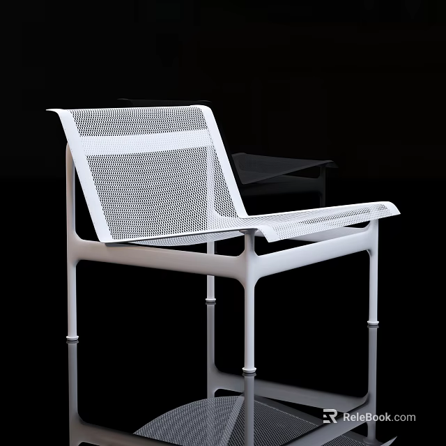 Modern White Lounge Chair with Mesh Design and Sleek Metal Frame 3d model 