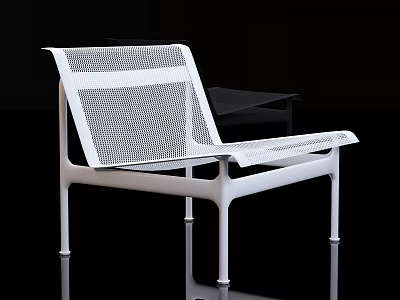 Modern White Lounge Chair with Mesh Design and Sleek Metal Frame 3d model