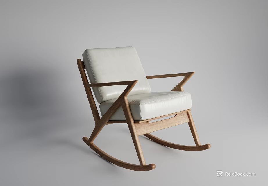Modern Leisure Rocking Chair With Leather Upholstered Seat And Wooden Frame 3d model 