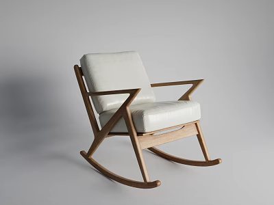 Modern Leisure Rocking Chair With Leather Upholstered Seat And Wooden Frame 3d model